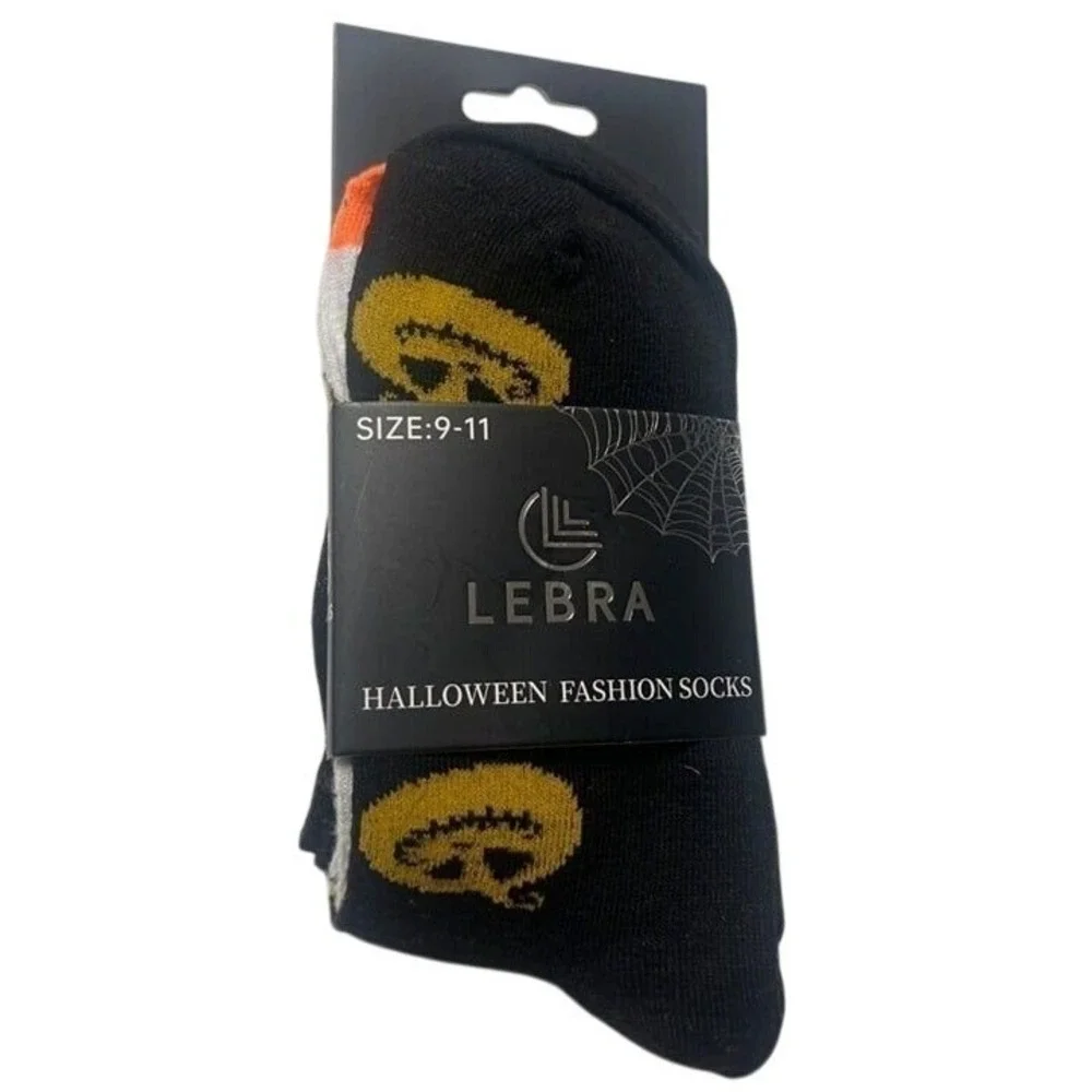 3‎ Pair Lebra Halloween Fashion Crew Socks Cats Pumpkins & Bats Size 9-11 NWT